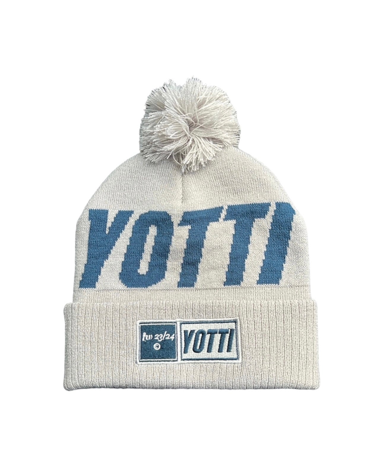 Bobble Beanie Hat - Grey / Cobalt Blue